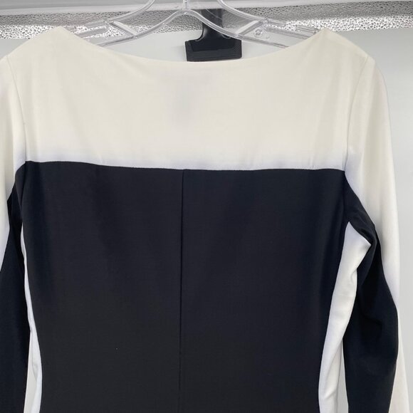 Chaps Womens Ruched Sheath Dress Long Sleeve Black/Ivory Colorblock Size M New - Picture 6 of 8